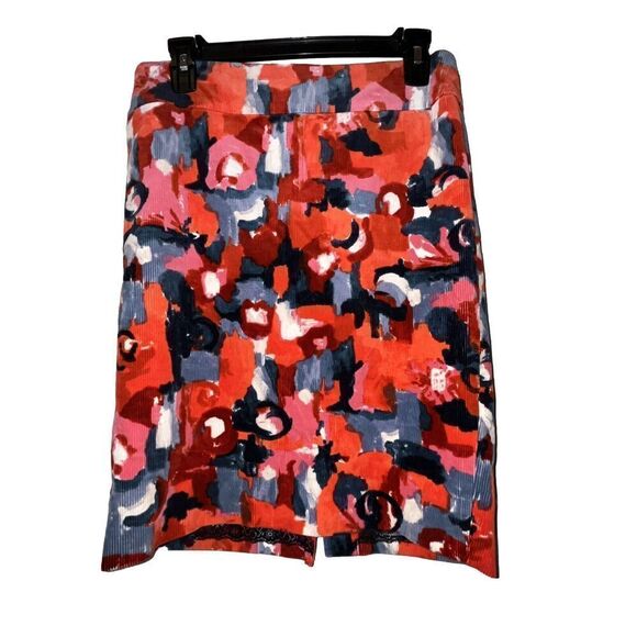 ANTHROPOLOGIE Skirt Sz 4 Vanessa Virginia Painterly Corduroy Pencil Abstract Art - Picture 1 of 12